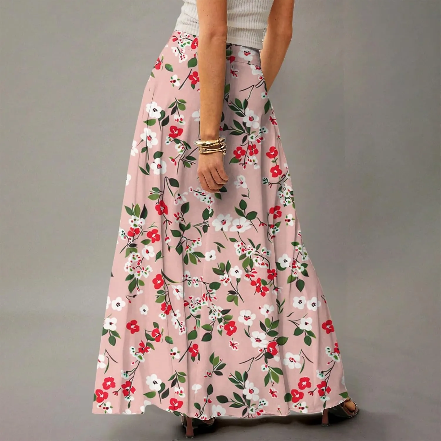Long Skirts for Women Casual High Waist Maxi Skirt Flowy Aline Boho Beach Vacation Skirts with Pockets