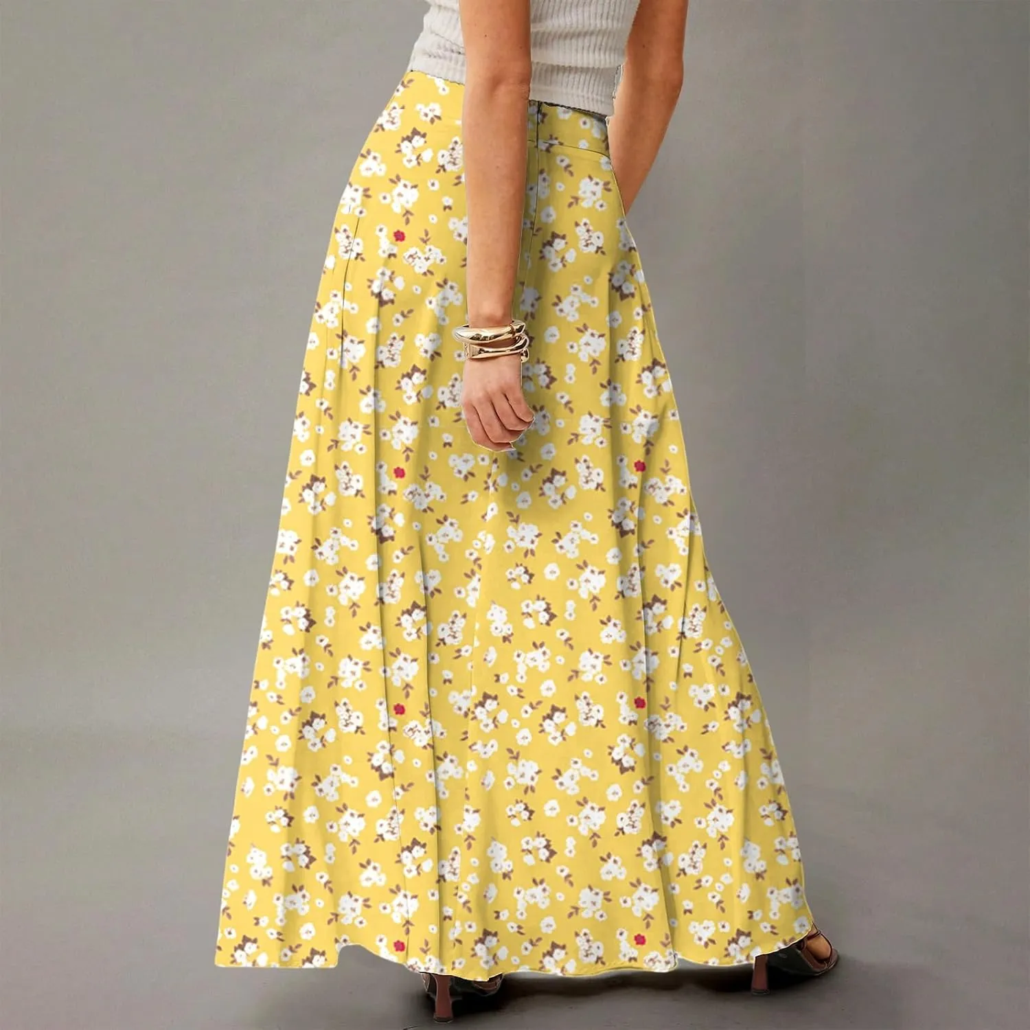 Long Skirts for Women Casual High Waist Maxi Skirt Flowy Aline Boho Beach Vacation Skirts with Pockets