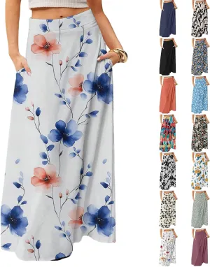 Long Skirts for Women Casual High Waist Maxi Skirt Flowy Aline Boho Beach Vacation Skirts with Pockets