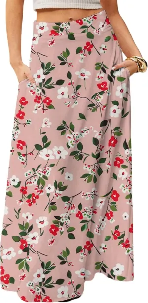 Long Skirts for Women Casual High Waist Maxi Skirt Flowy Aline Boho Beach Vacation Skirts with Pockets