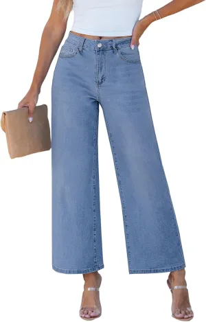 luvamia Wide Leg Jeans for Women High Waisted Relaxed Fit Trendy Stretchy Denim Pants Ankle Trouser Jeans with Pockets