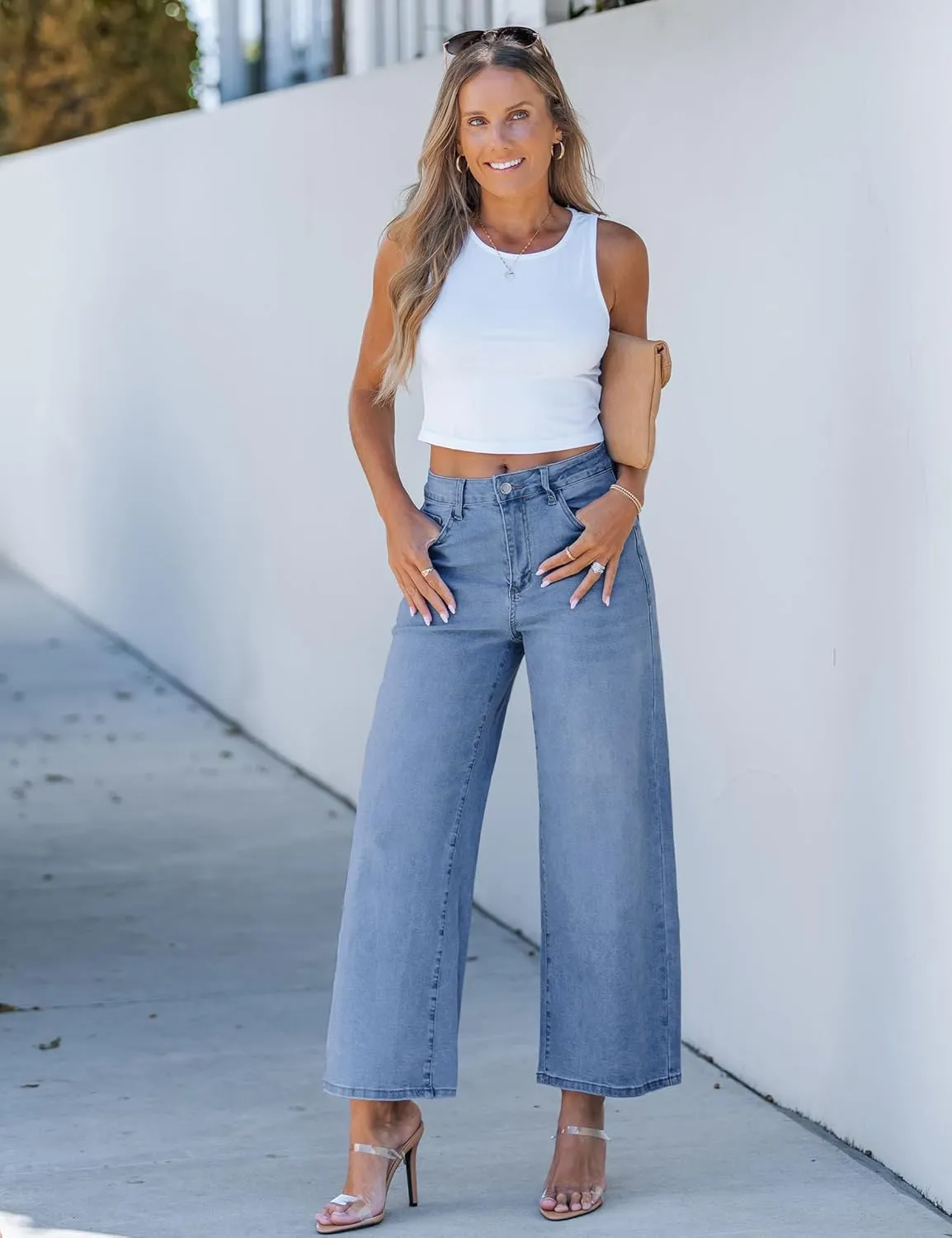 luvamia Wide Leg Jeans for Women High Waisted Relaxed Fit Trendy Stretchy Denim Pants Ankle Trouser Jeans with Pockets