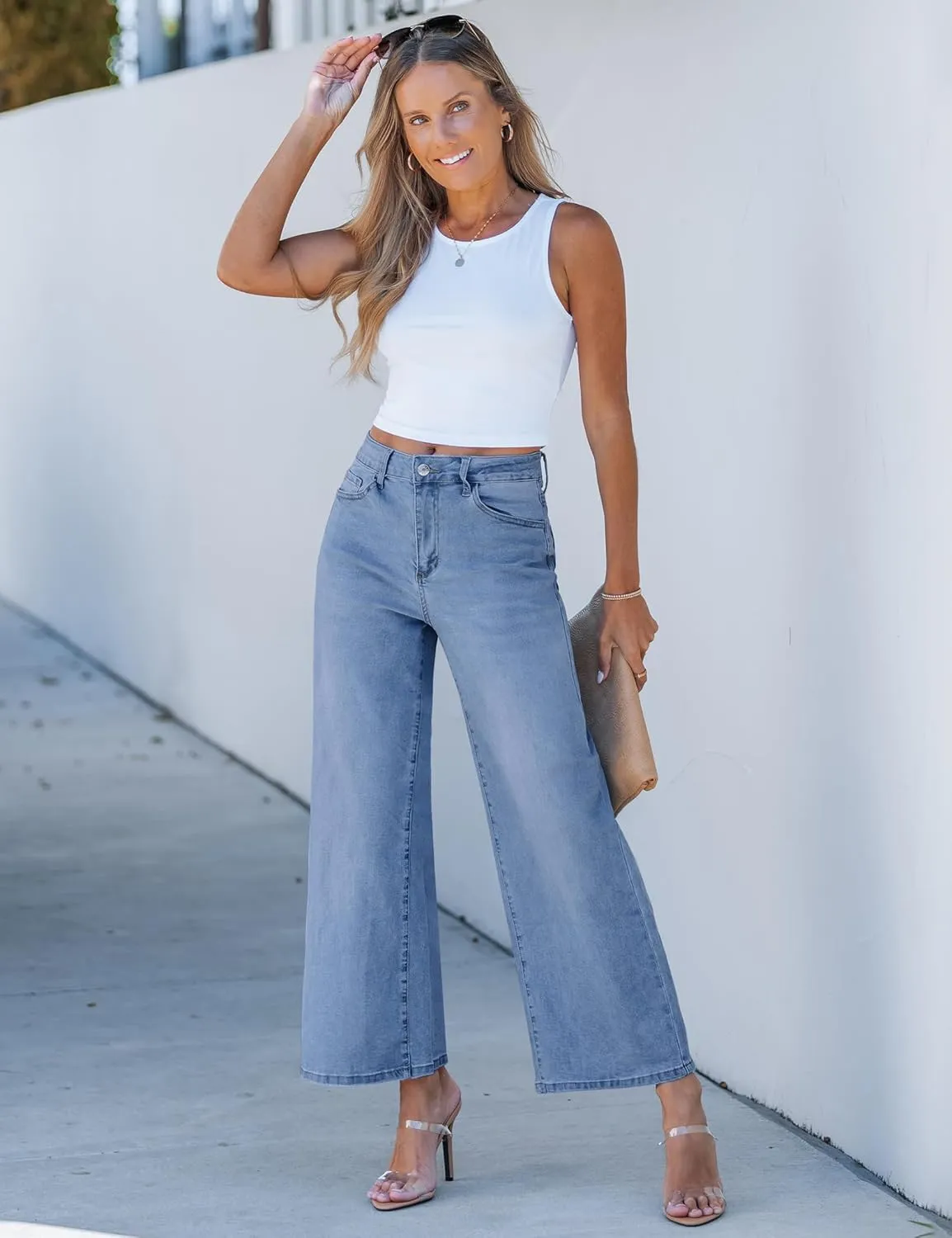 luvamia Wide Leg Jeans for Women High Waisted Relaxed Fit Trendy Stretchy Denim Pants Ankle Trouser Jeans with Pockets