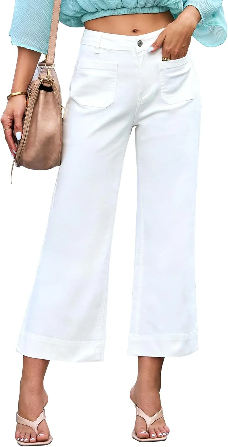 luvamia Wide Leg Jeans for Women Trendy High Waisted Flare Jeans Cropped Denim Pants Stretchy Baggy with Patch Pockets
