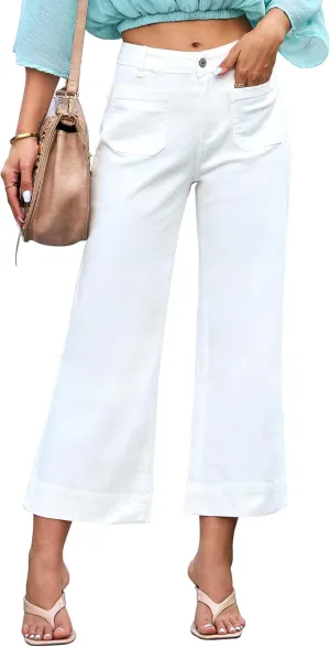 luvamia Wide Leg Jeans for Women Trendy High Waisted Flare Jeans Cropped Denim Pants Stretchy Baggy with Patch Pockets