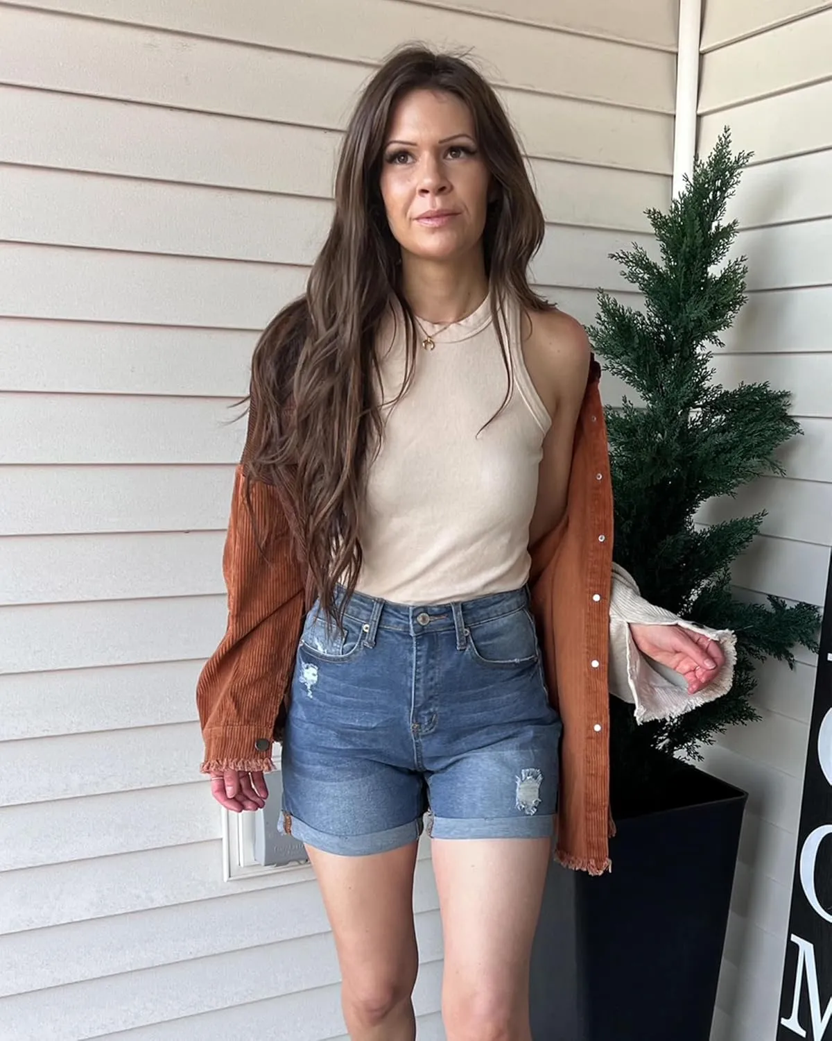 luvamia Women's Casual Ripped Denim Shorts High Rise Distressed Rolled Hem Jeans Shorts