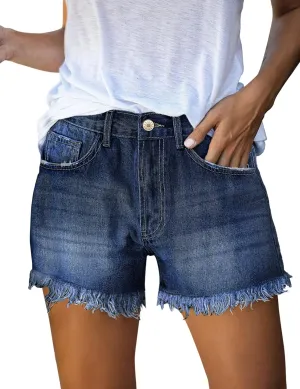 luvamia Women's High Waisted Ripped Denim Shorts Frayed Raw Hem Casual Jeans Shorts