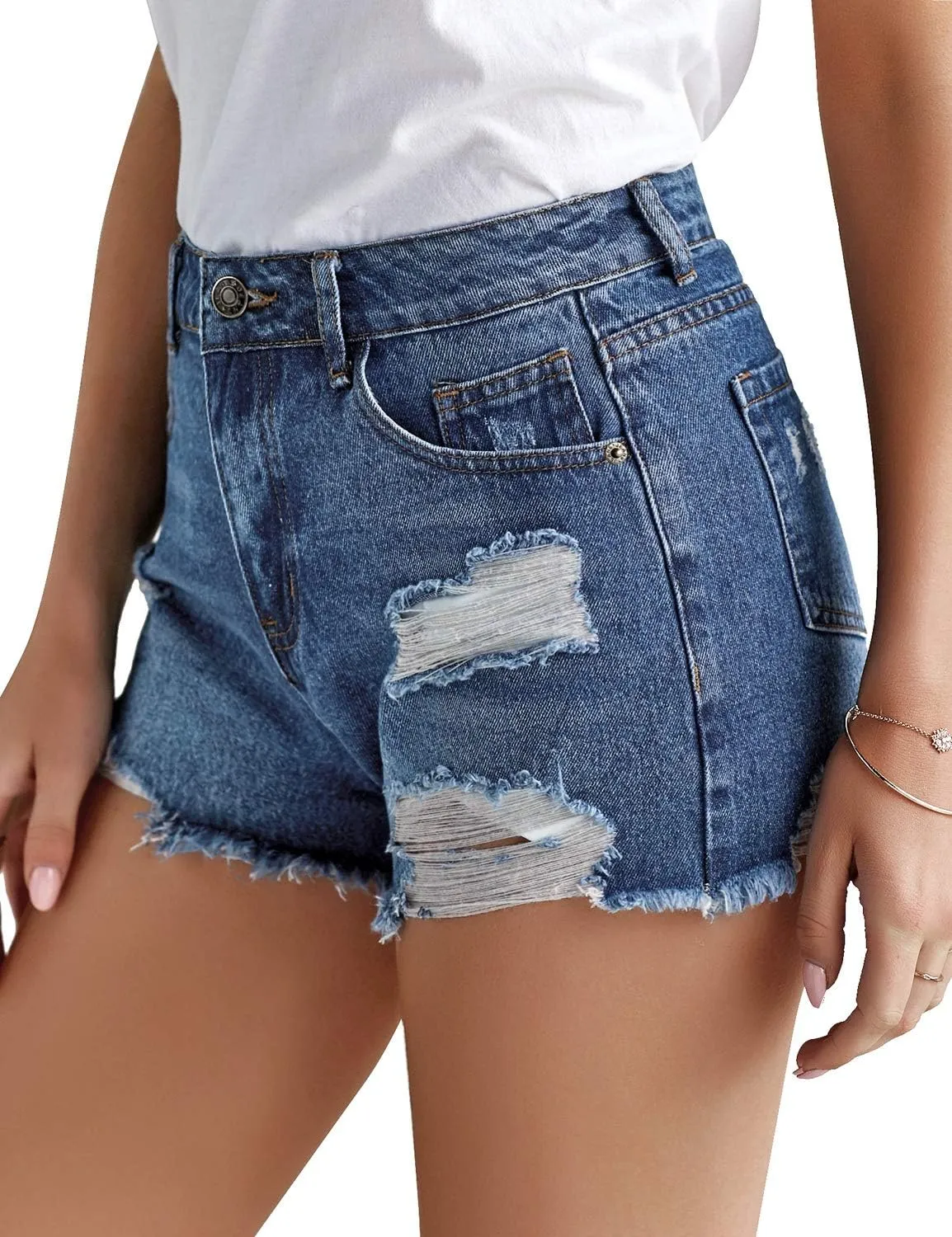 luvamia Women's High Waisted Ripped Denim Shorts Frayed Raw Hem Casual Jeans Shorts