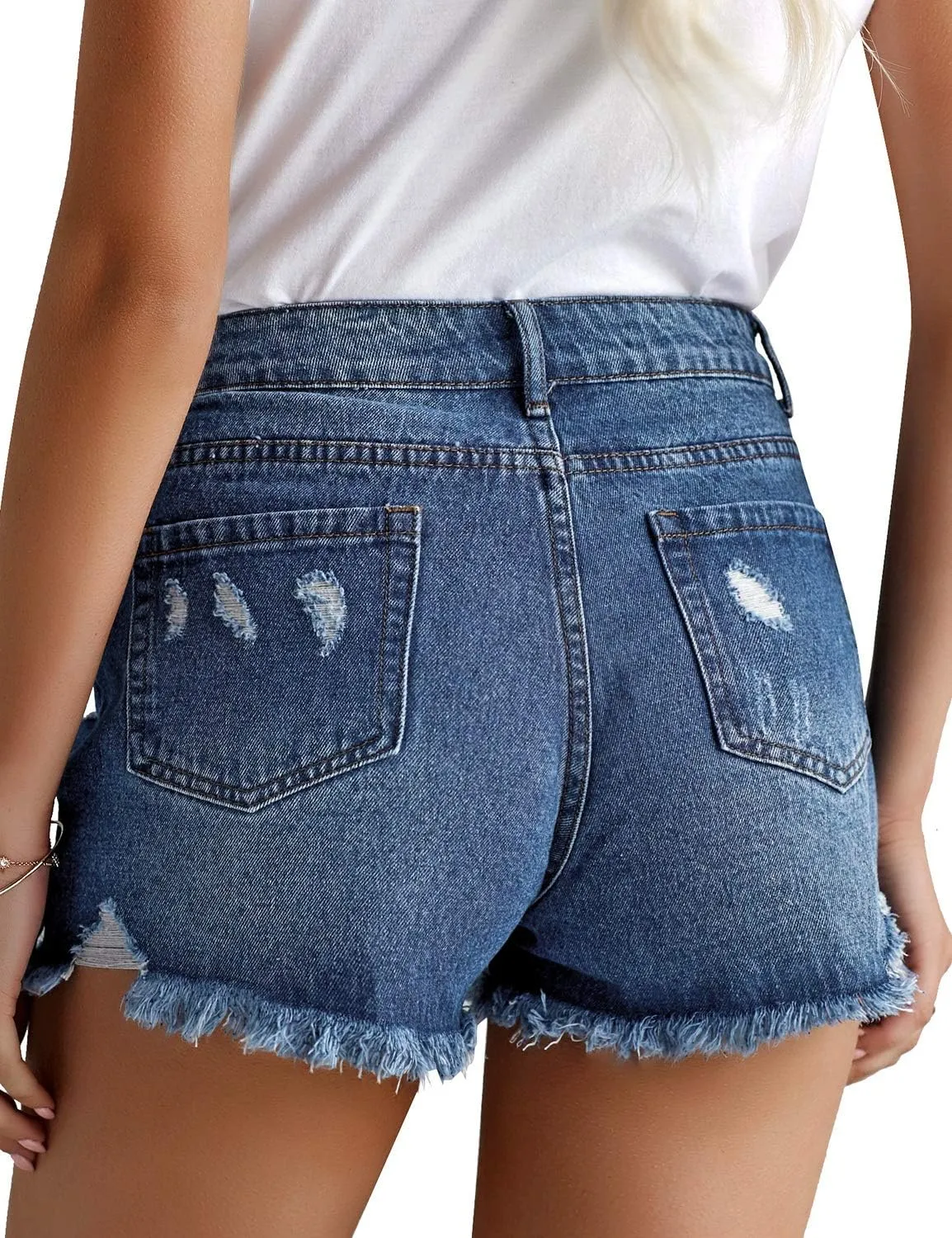 luvamia Women's High Waisted Ripped Denim Shorts Frayed Raw Hem Casual Jeans Shorts
