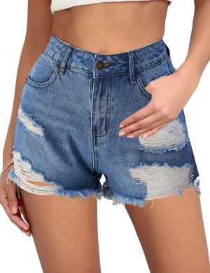 luvamia Women's High Waisted Ripped Denim Shorts Frayed Raw Hem Casual Jeans Shorts