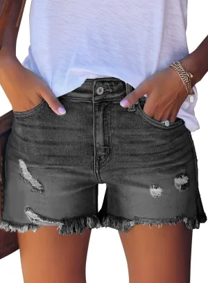luvamia Women's High Waisted Ripped Denim Shorts Frayed Raw Hem Casual Jeans Shorts