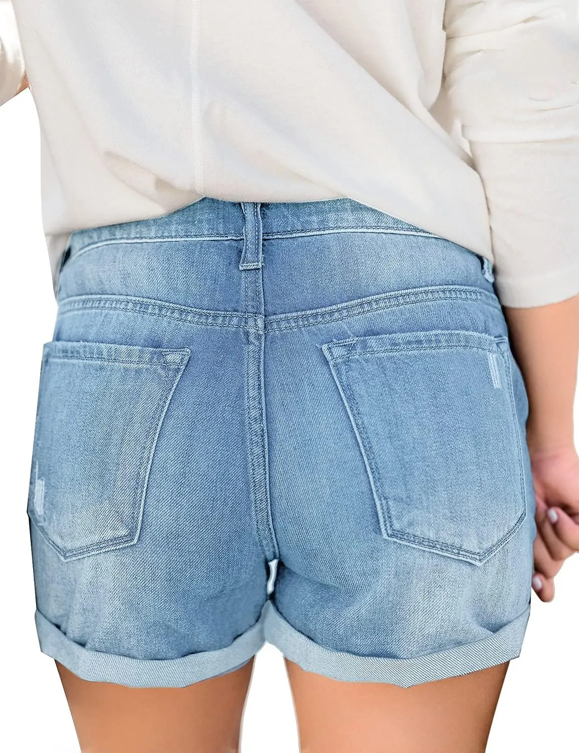 luvamia Women's Ripped High Waisted Denim Shorts Stretchy Cuffed Hem Jean Shorts