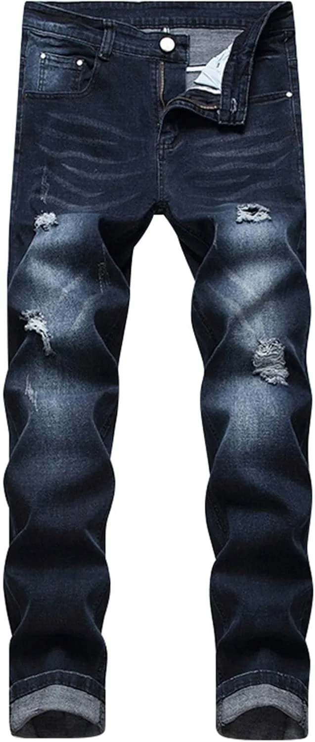Male Casual Fashion Plus Size Ripped Jeans Straight Leg Plus Size Fashion Pants Men Jean Cut Jeans for Men Cut Jeans