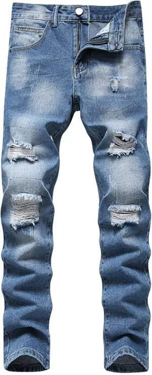 Male Casual Fashion Plus Size Ripped Jeans Straight Leg Plus Size Fashion Pants Men Jean Cut Jeans for Men Cut Jeans