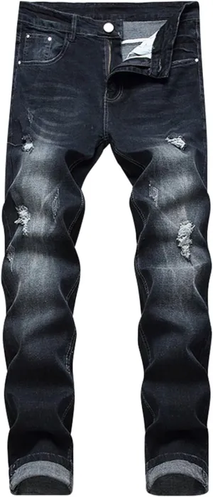 Male Casual Fashion Plus Size Ripped Jeans Straight Leg Plus Size Fashion Pants Men Jean Cut Jeans for Men Cut Jeans