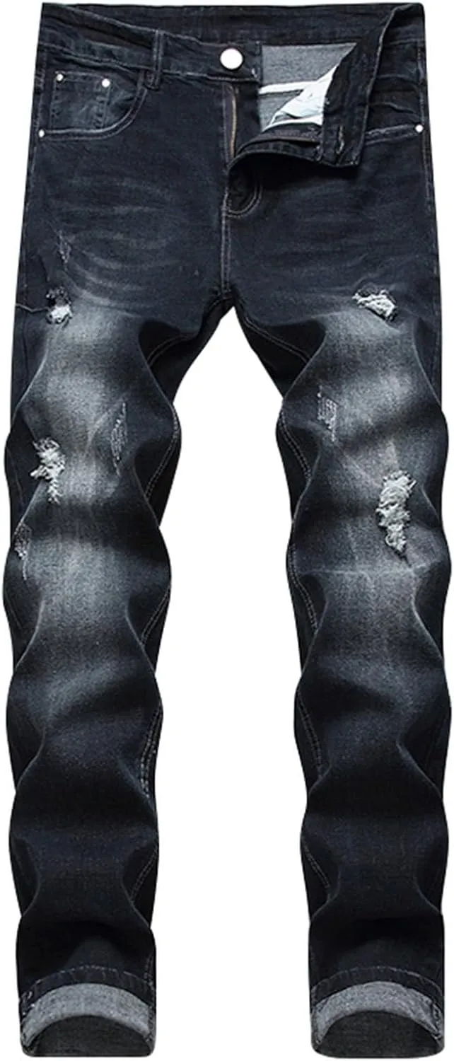 Male Casual Fashion Plus Size Ripped Jeans Straight Leg Plus Size Fashion Pants Men Jean Cut Jeans for Men Cut Jeans