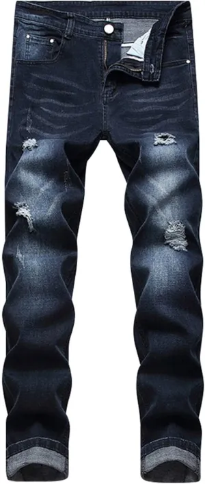 Male Casual Fashion Plus Size Ripped Jeans Straight Leg Plus Size Fashion Pants Men Jean Cut Jeans for Men Cut Jeans
