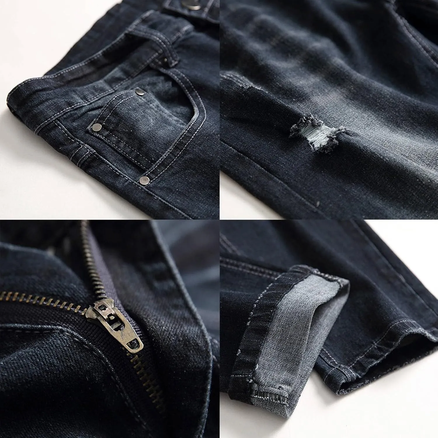 Male Casual Fashion Plus Size Ripped Jeans Straight Leg Plus Size Fashion Pants Men Jean Cut Jeans for Men Cut Jeans