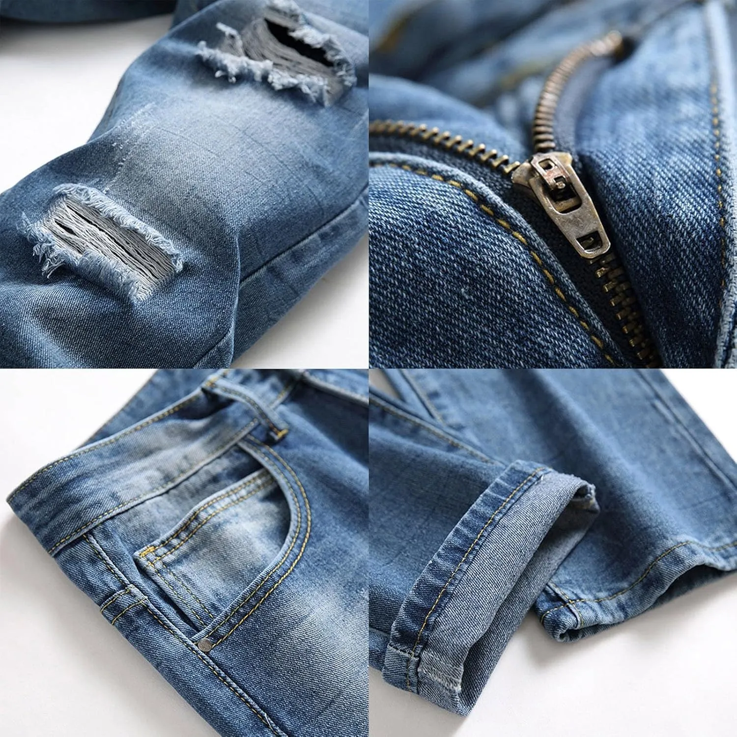 Male Casual Fashion Plus Size Ripped Jeans Straight Leg Plus Size Fashion Pants Men Jean Cut Jeans for Men Cut Jeans