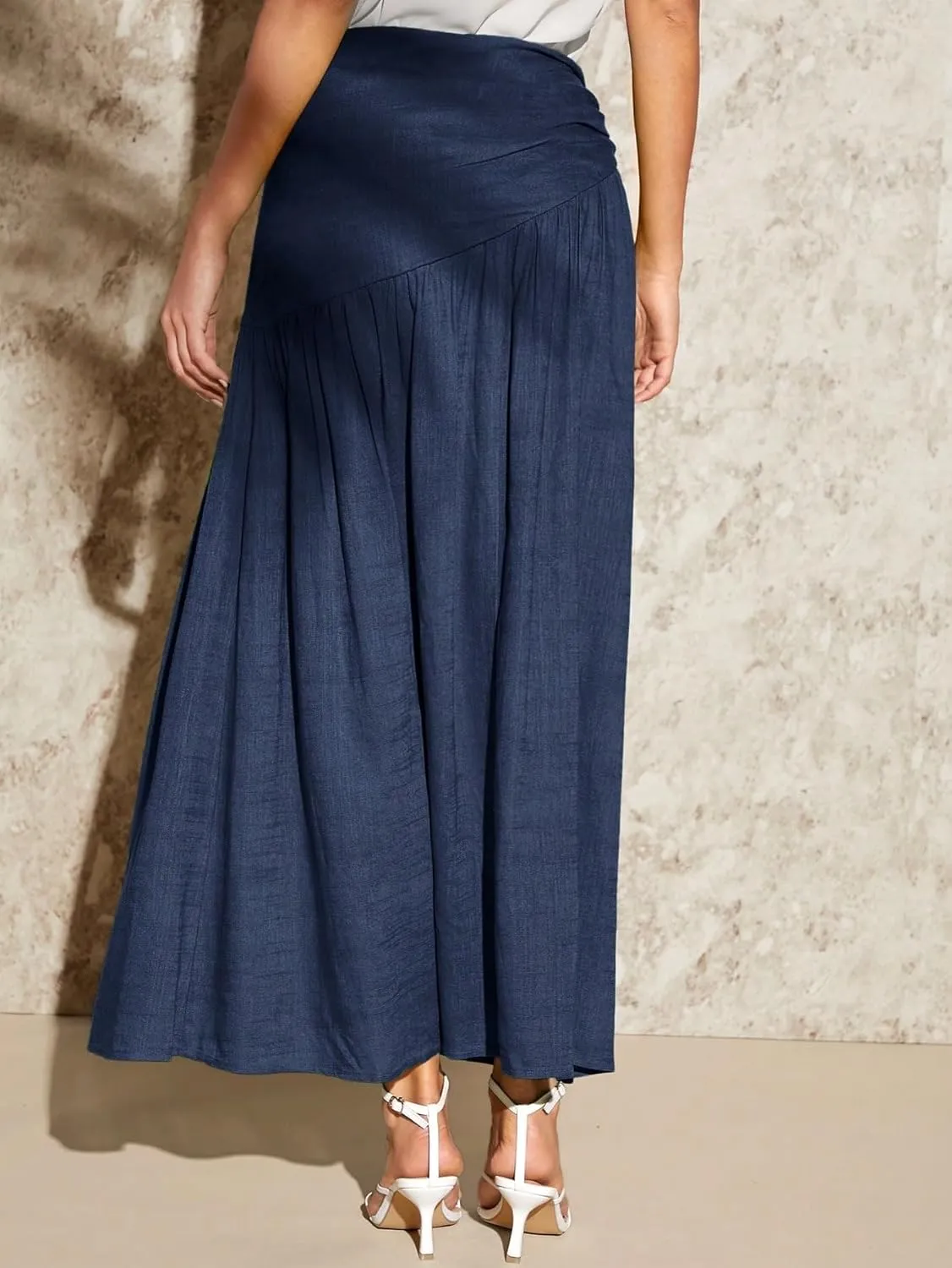 MATEKA Solid Slit Skirt Summer Beach Skirt for Women