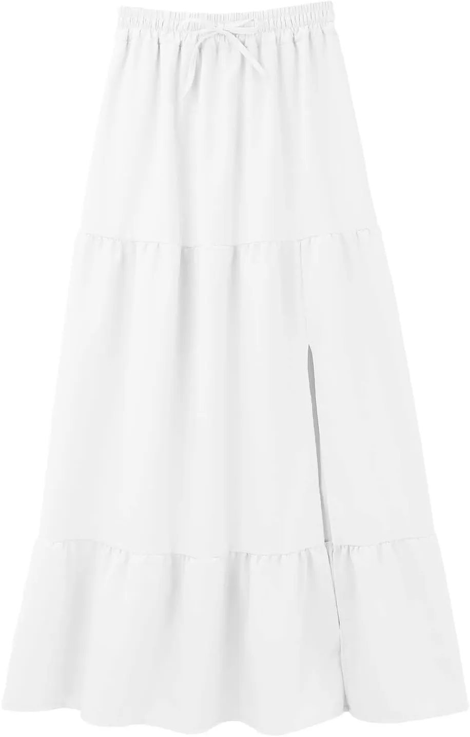 Maxi Skirt for Women Slit Hem Elastic High Waist Solid Color A Line Boho Flowy Trendy Loose Casual Summer 2025