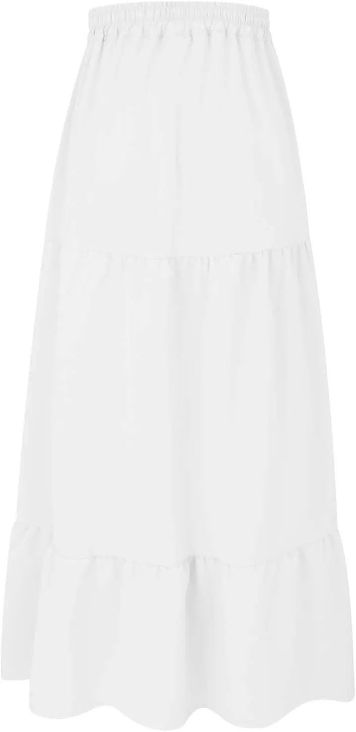 Maxi Skirt for Women Slit Hem Elastic High Waist Solid Color A Line Boho Flowy Trendy Loose Casual Summer 2025