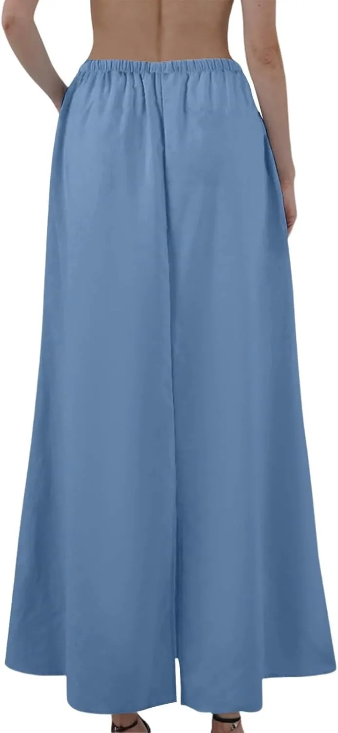 Maxi Skirts for Women 2025 Summer Linen Fishtail Split Long Skirts Drawstring Low Waist Vacation Boho Flowy Skirt