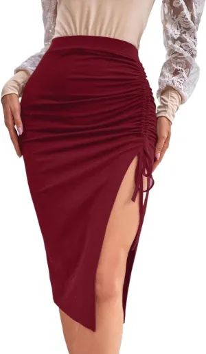 Maxi Skirts for Women Drawstring Side Slit Skirt