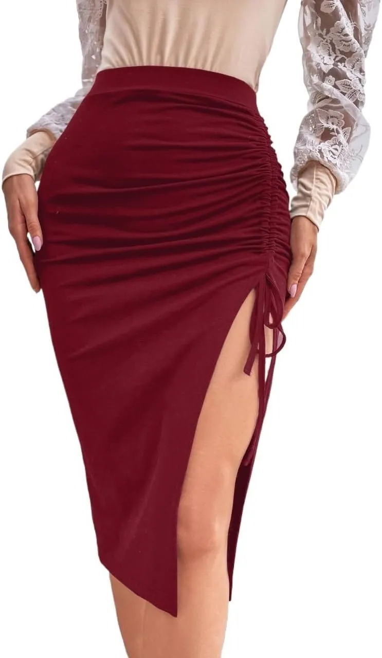 Maxi Skirts for Women Drawstring Side Slit Skirt