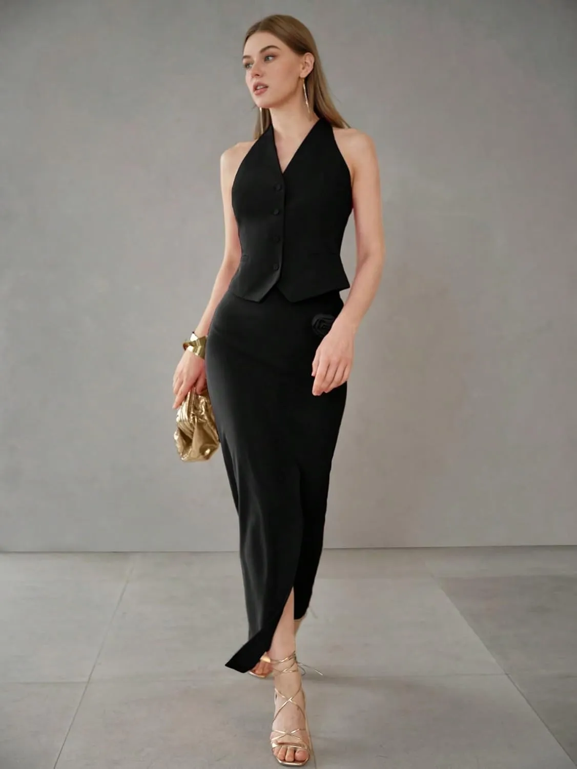 Maxi Skirts for Women Solid Slit Skirt