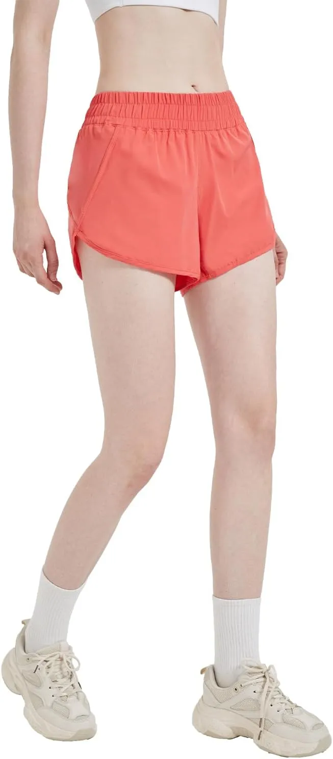 MCEDAR 4" Athletic Shorts for Women with Liner 2 in 1 Running Shorts Quick Dry Zipper Pocket Gym Workout Shorts