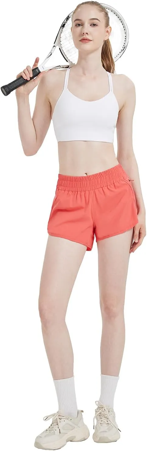 MCEDAR 4" Athletic Shorts for Women with Liner 2 in 1 Running Shorts Quick Dry Zipper Pocket Gym Workout Shorts
