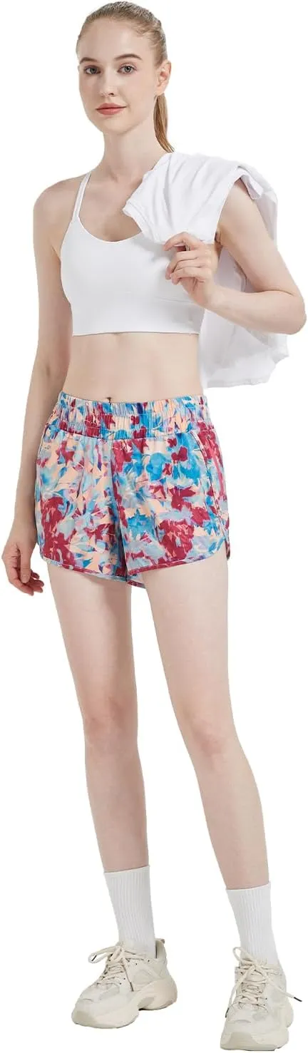 MCEDAR 4" Athletic Shorts for Women with Liner 2 in 1 Running Shorts Quick Dry Zipper Pocket Gym Workout Shorts