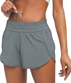 MCEDAR 4" Athletic Shorts for Women with Liner 2 in 1 Running Shorts Quick Dry Zipper Pocket Gym Workout Shorts