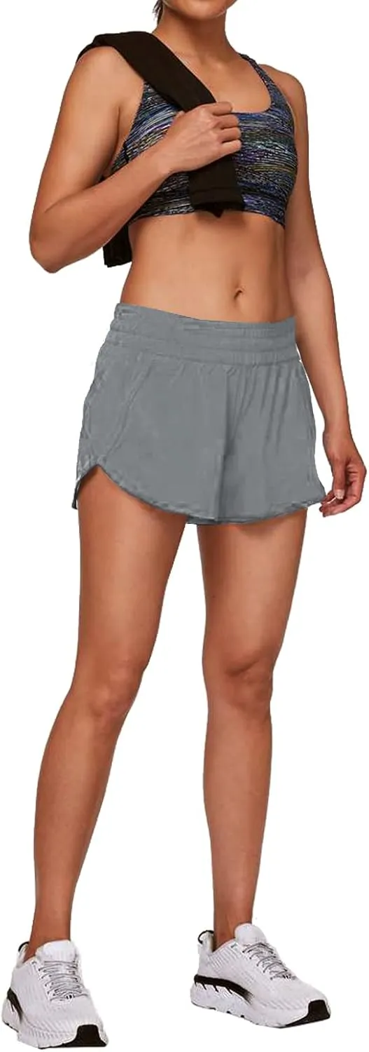 MCEDAR 4" Athletic Shorts for Women with Liner 2 in 1 Running Shorts Quick Dry Zipper Pocket Gym Workout Shorts