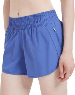 MCEDAR 4" Athletic Shorts for Women with Liner 2 in 1 Running Shorts Quick Dry Zipper Pocket Gym Workout Shorts