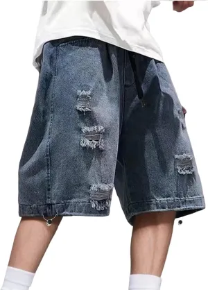 Men Y2K Grunge Baggy Jean Shorts Casual Summer Hip Hop Mid Loose Denim Shorts Streetwear