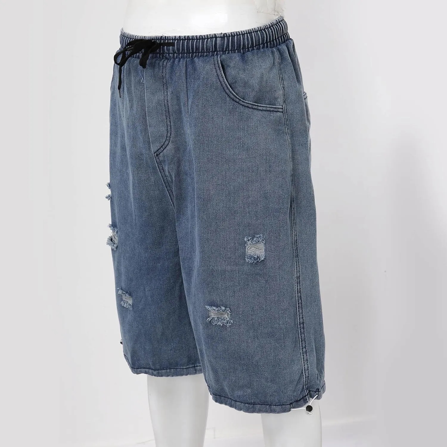 Men Y2K Grunge Baggy Jean Shorts Casual Summer Hip Hop Mid Loose Denim Shorts Streetwear