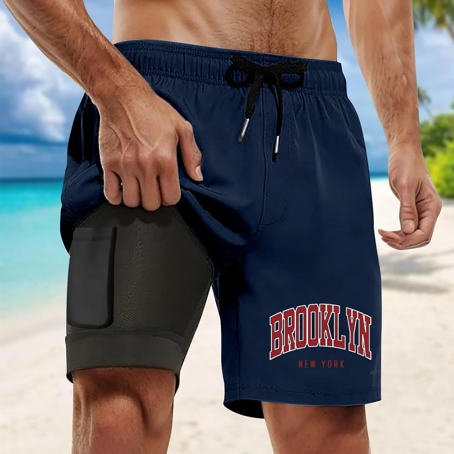 Men's 2 in 1 Running Shorts Quick-Drying Gym Athletic Workout Breathable Comfy Sports Shorts with Compression Liner