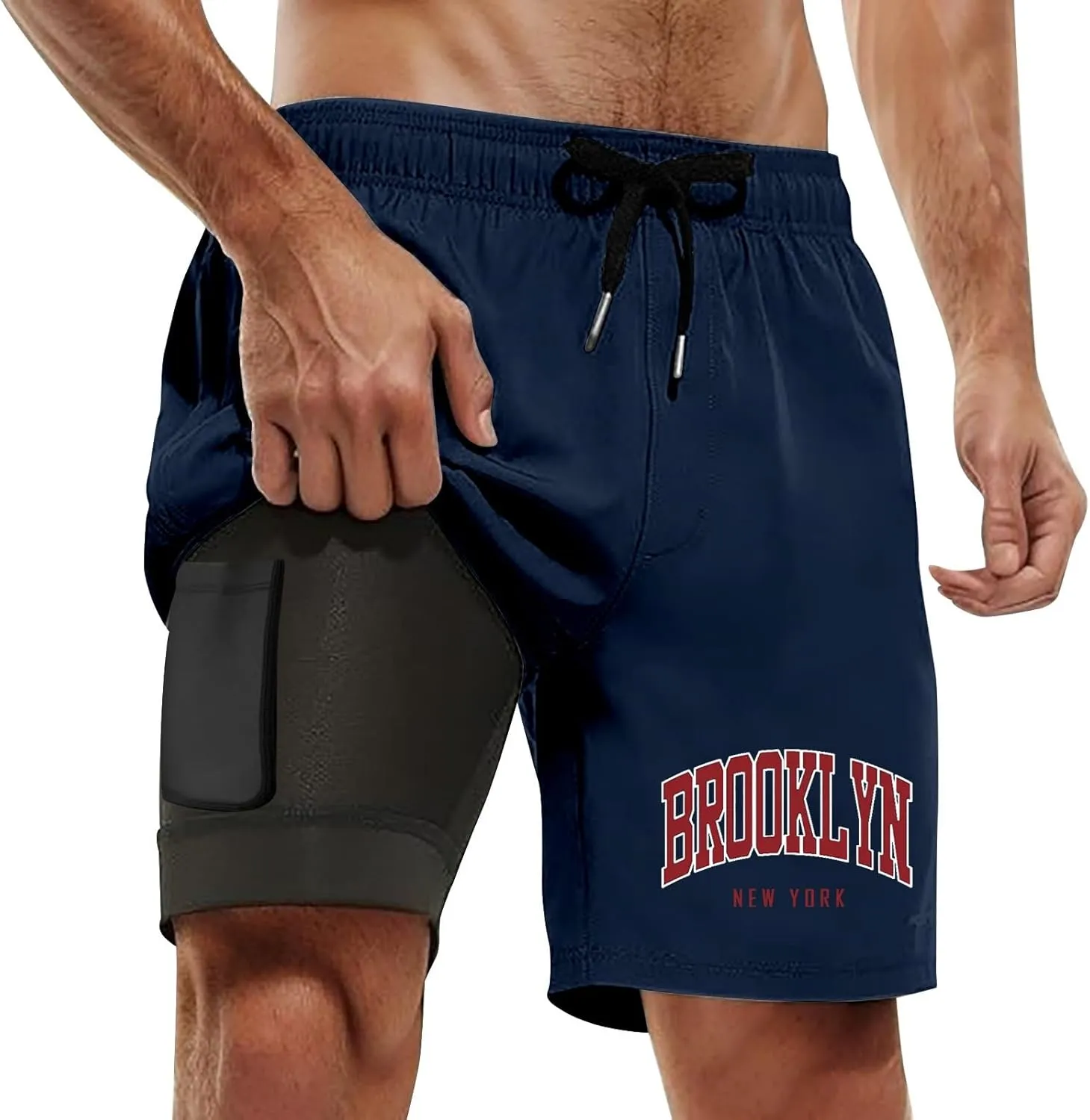 Men's 2 in 1 Running Shorts Quick-Drying Gym Athletic Workout Breathable Comfy Sports Shorts with Compression Liner