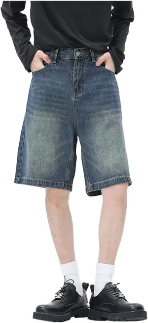 Mens Baggy Jean Shorts Loose Fit Below Knee Denim Shorts Summer Casual Y2K Streetwear Clothes