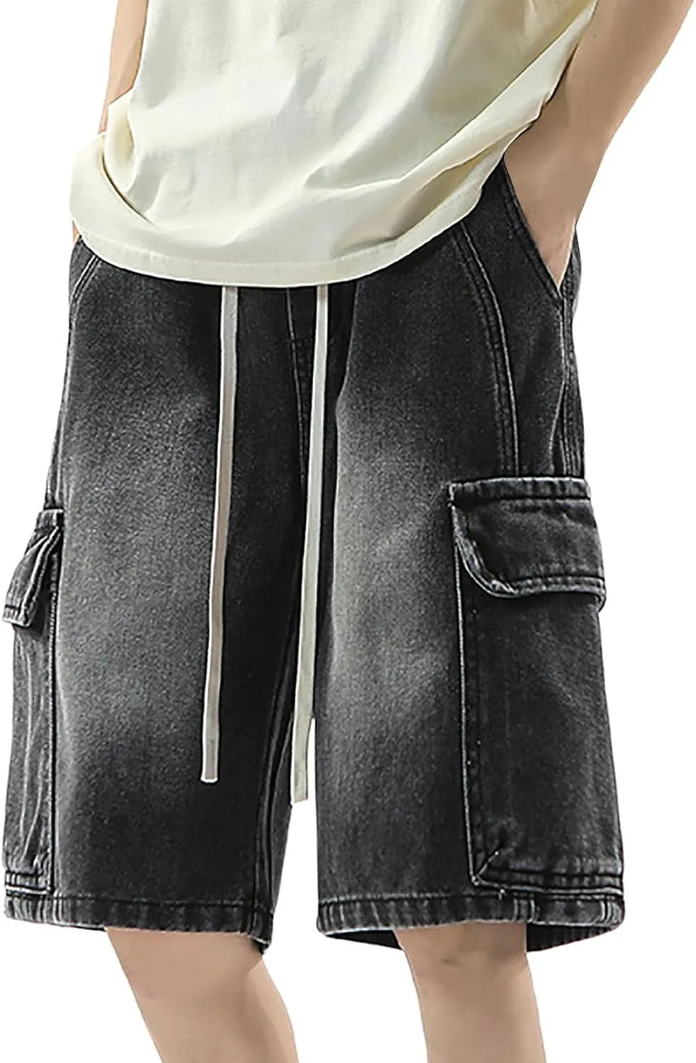 Men's Baggy Jean Shorts Loose Fit Mid Denim Shorts Wide Leg Aesthetic Pants Streetwear