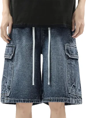 Men's Baggy Jean Shorts Loose Fit Mid Denim Shorts Wide Leg Aesthetic Pants Streetwear