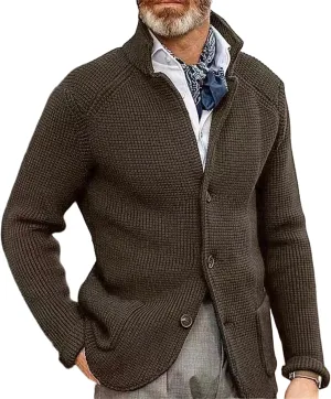 Men's Cardigan Sweaters Stand-up Collar Wool Coat Thick Knitted Padded Suit Coat