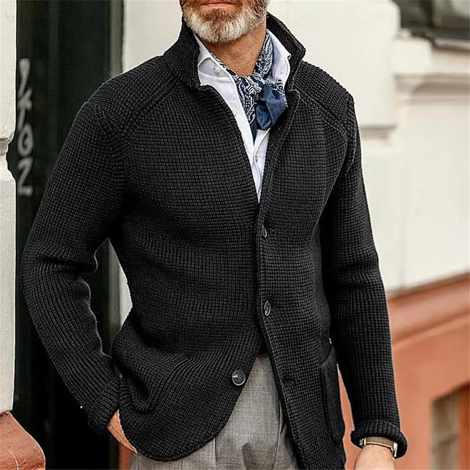 Men's Cardigan Sweaters Stand-up Collar Wool Coat Thick Knitted Padded Suit Coat