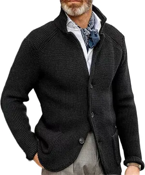 Men's Cardigan Sweaters Stand-up Collar Wool Coat Thick Knitted Padded Suit Coat