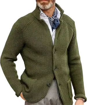 Men's Cardigan Sweaters Stand-up Collar Wool Coat Thick Knitted Padded Suit Coat