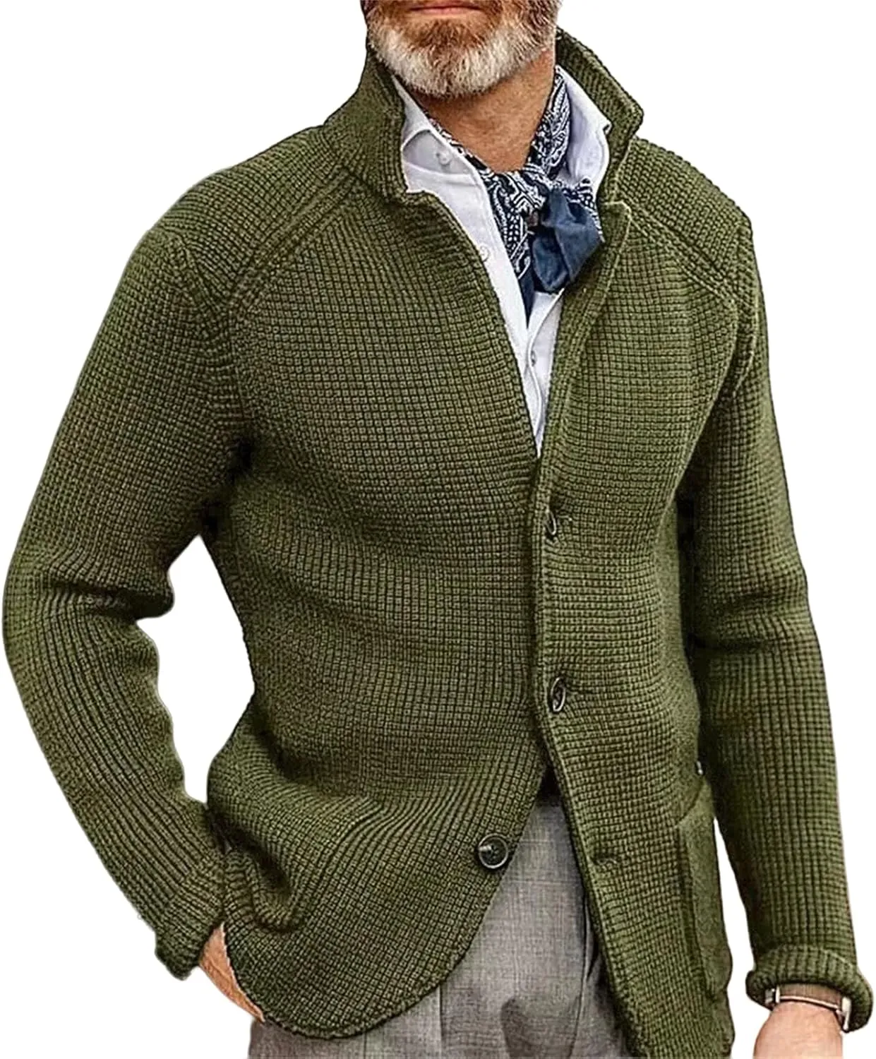 Men's Cardigan Sweaters Stand-up Collar Wool Coat Thick Knitted Padded Suit Coat