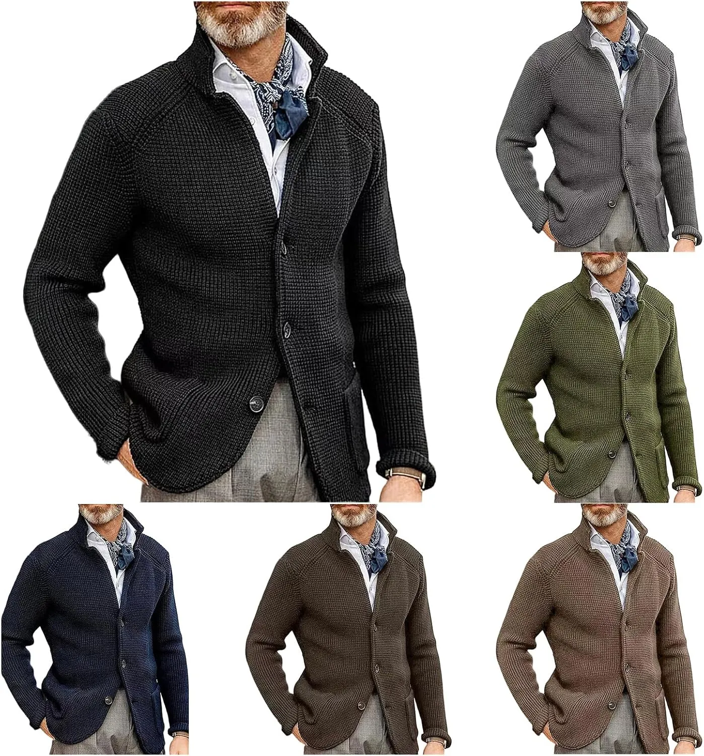 Men's Cardigan Sweaters Stand-up Collar Wool Coat Thick Knitted Padded Suit Coat
