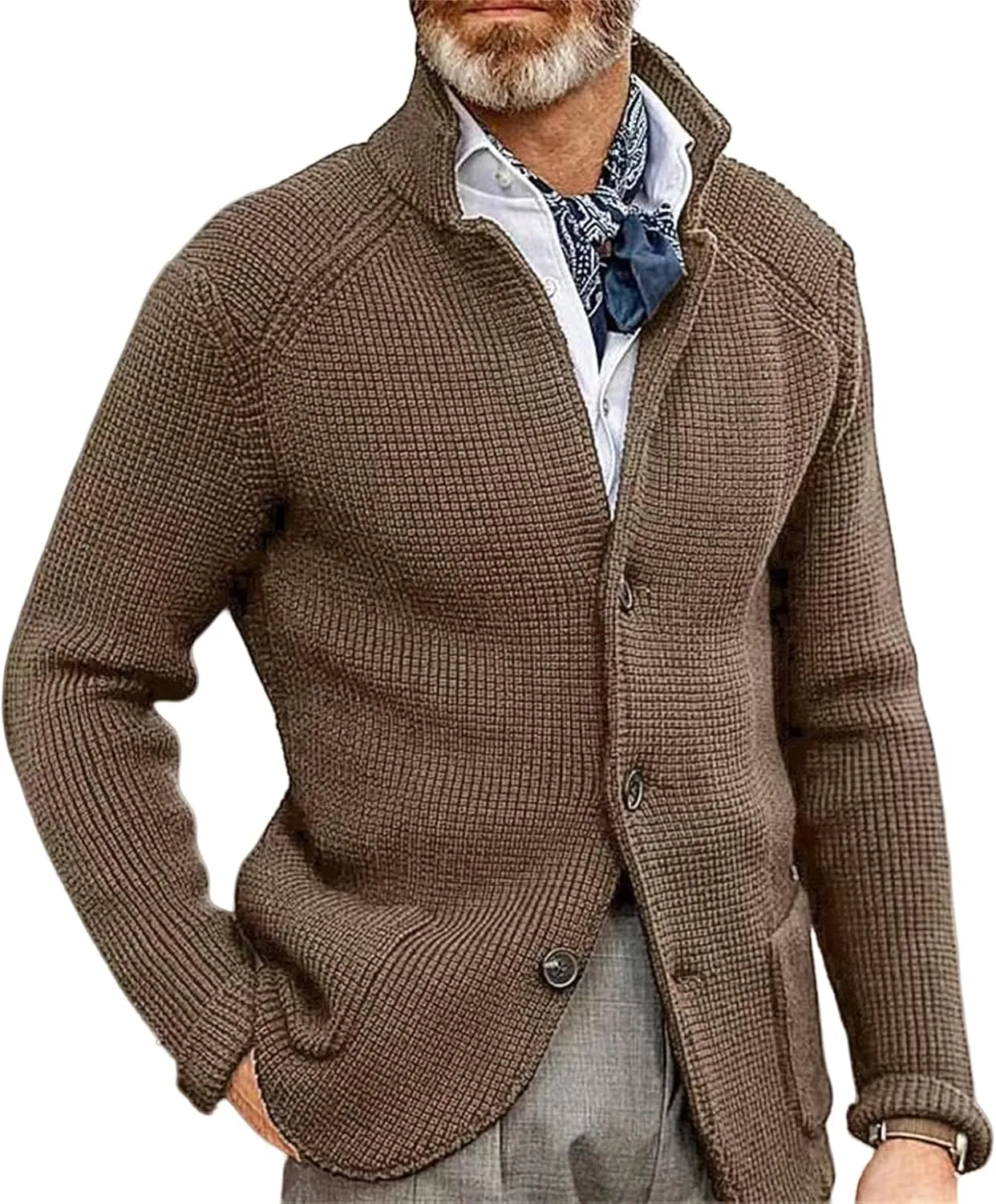 Men's Cardigan Sweaters Stand-up Collar Wool Coat Thick Knitted Padded Suit Coat